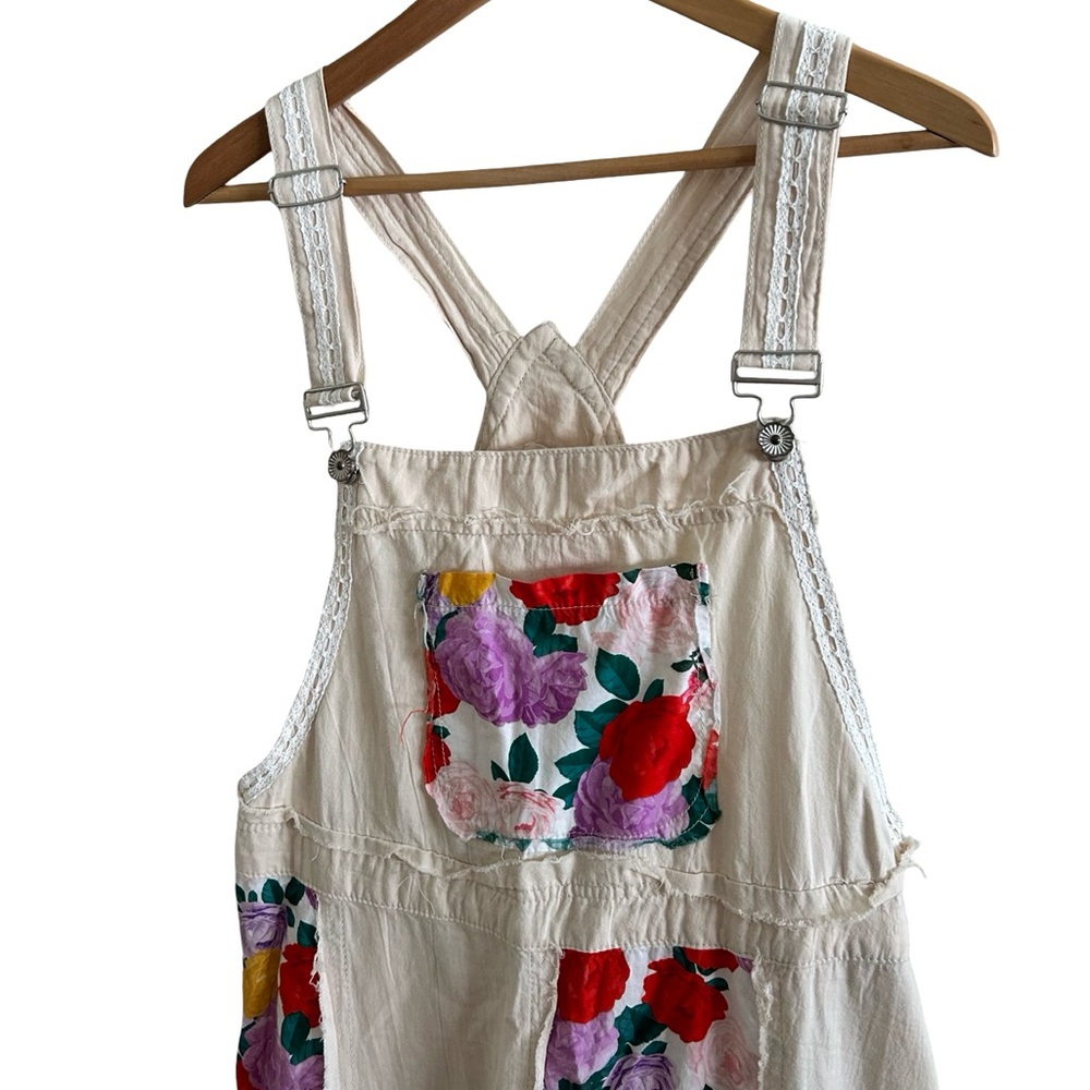 POL Mixed Print Patchwork Overall Dress in Oatmilk - Picture 7 of 11